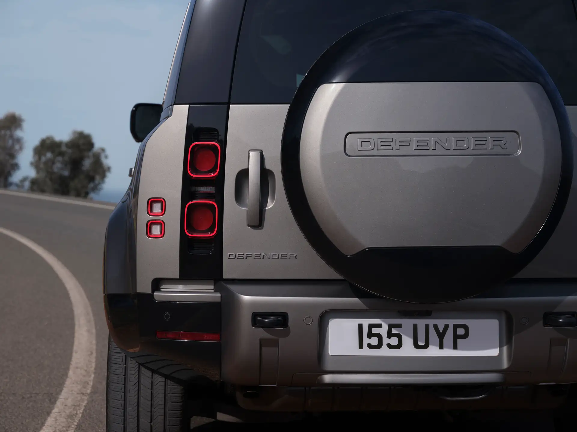 The rear of a Land Rover Defender in detail.